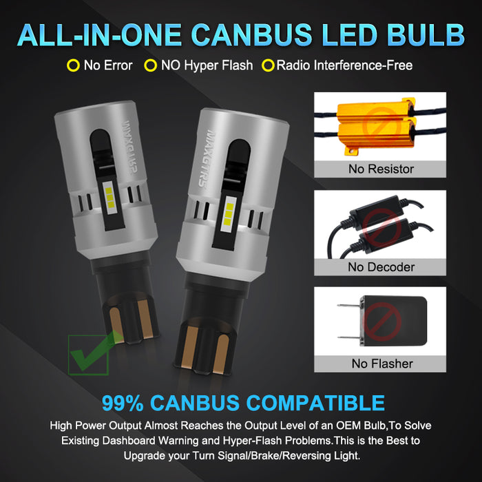 2x T15 W16W 912 921 LED Canbus Error Free No Hyper Flash LED Reverse Bulb Car Turn Signal Light Amber White