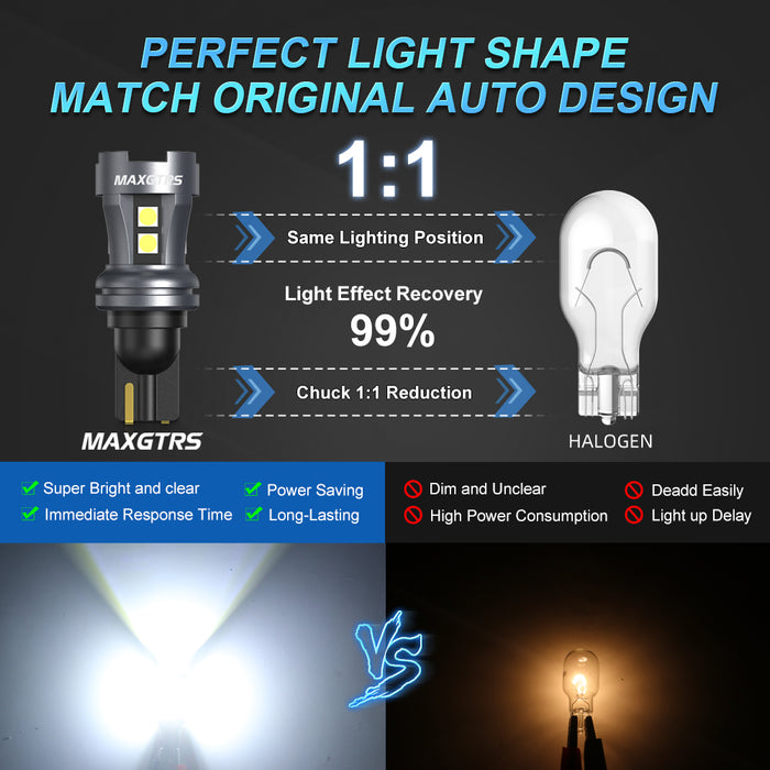 2Pcs T15 LED Bulb W16W LED Tail Lamp Canbus No Error 3030 10-SMD 912 921 LED Lights 12V Car Backup Reverse Light 2000LM 6000K