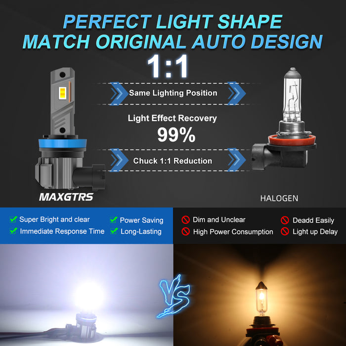 2x 18000LM H11 H8 H9 LED Headlight Bulbs Fanless 6500K White 9005 HB3 Fog Beam 9006 HB4 Double Colors Light Driving Lamp