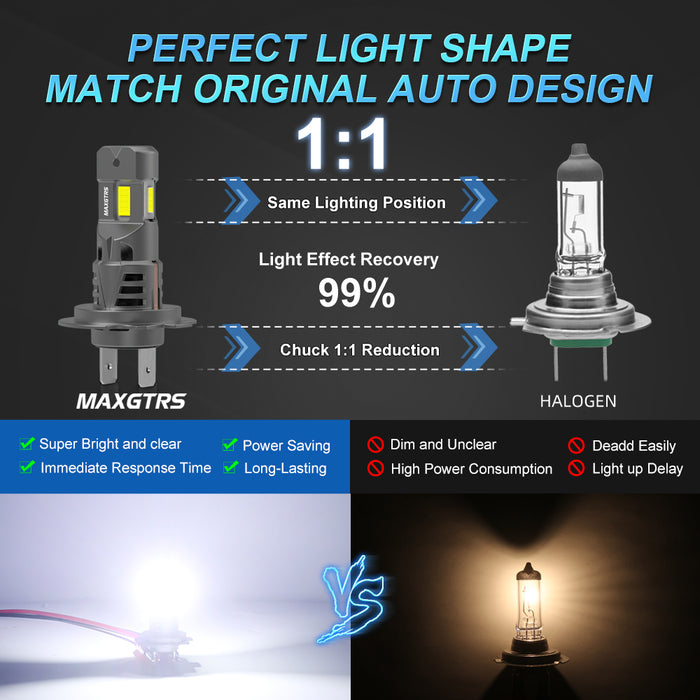 2x Three Sides Light H7 H8 LED Headlight Kit With Fan Canbus Error Free 6500K Wireless Turbo Driving Headlamp Replacement Bulbs