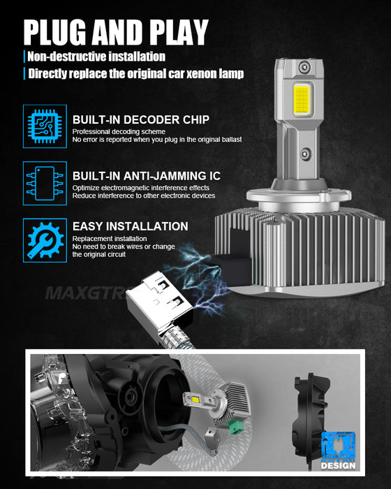 2× D1S D3S D2S D4S D5S D8S 24000Lm Canbus Car LED Headlight Bulbs Lamp Same Size As Original 1:1 All in One Auto Light