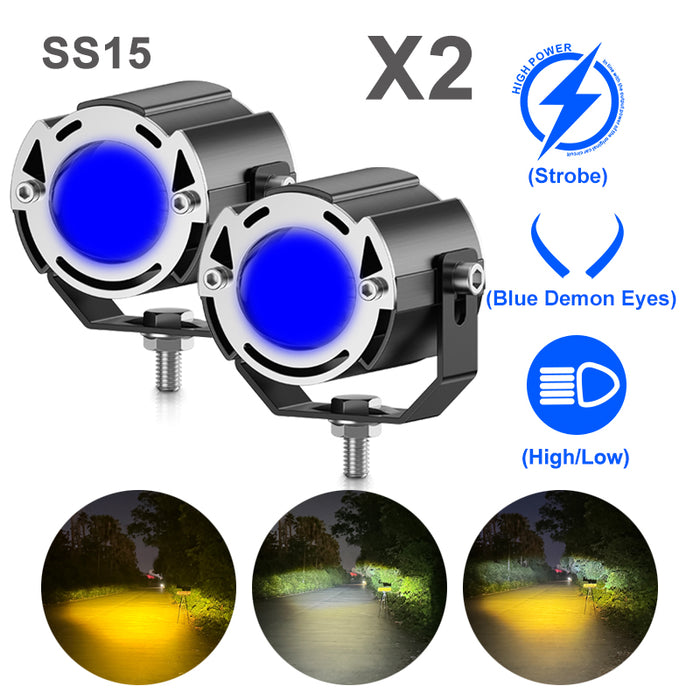 20W Super Bright Tri-model Motorcycle LED Headlight Mini Projector Lens Car ATV Driving Foglight Auxiliary Scooter Strobe Spotlight