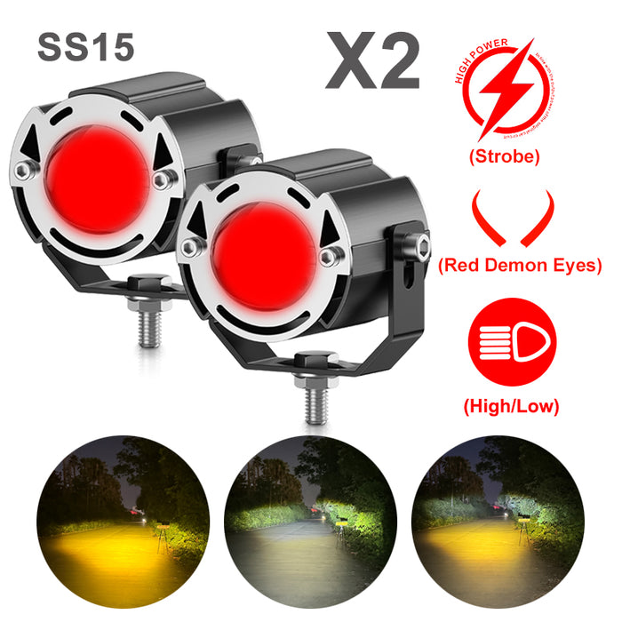 20W Super Bright Tri-model Motorcycle LED Headlight Mini Projector Lens Car ATV Driving Foglight Auxiliary Scooter Strobe Spotlight