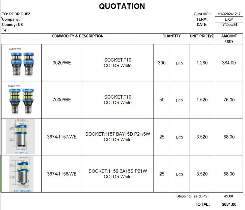 For Wholesale T10 Bulbs and 1156 1157 Bulbs (UPS Shipping)