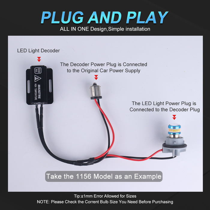 2× Car Resistor Canbus 50W BA15S 1156 1157 PY21W 7443 7440 LED Light Error Free Load Resistor Warning Canceller Decoder Accessorie
