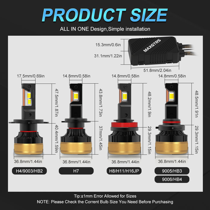 2× H7 APP Control Car Headlight Bulbs H4 Turbo Headlight H8 H9 H11 9005 HB3 9006 HB4 LED Car Lights Bluetooth APP Control Color