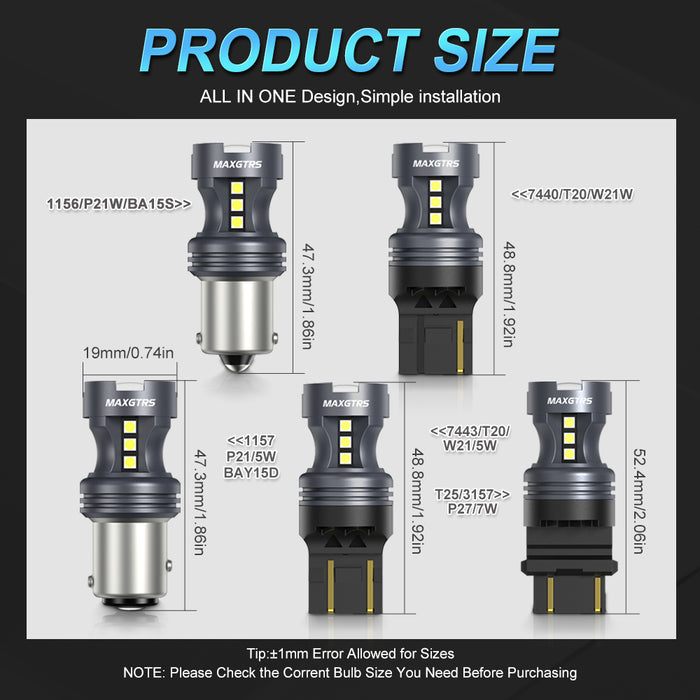 2x P21W BA15S 1156 7440 7443 LED Light Bulb T20 7506 BAY15D 1157 P21/5W LED Bulbs DRL Car Parking Position Reverse Lights