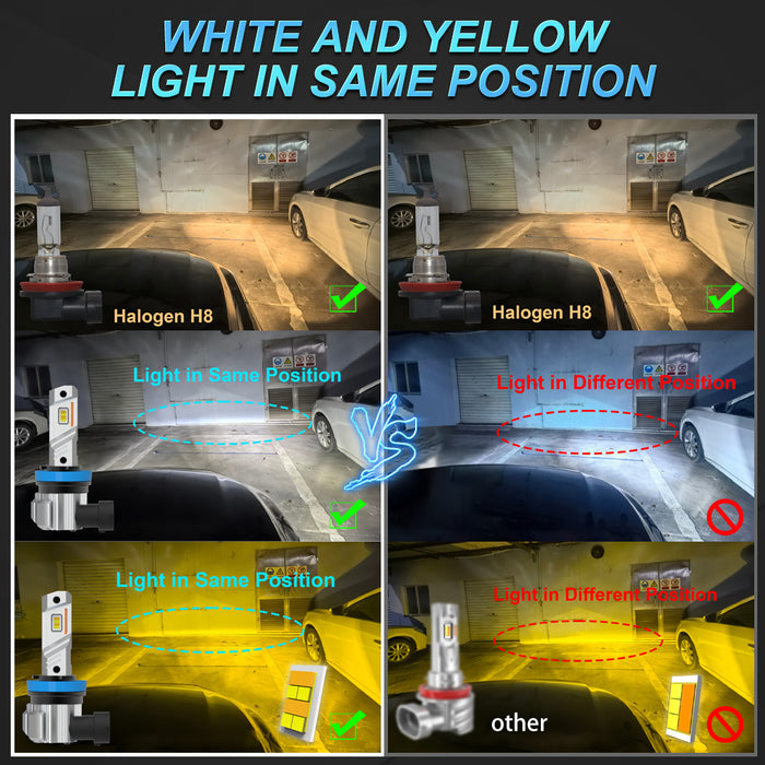 2x 18000LM H11 H8 H9 LED Headlight Bulbs Fanless 6500K White 9005 HB3 Fog Beam 9006 HB4 Double Colors Light Driving Lamp