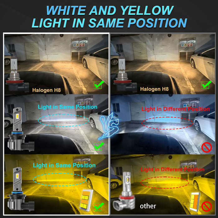 2x 18000LM H11 H8 H9 LED Headlight Bulbs Fanless 6500K White 9005 HB3 Fog Beam 9006 HB4 Double Colors Light Driving Lamp