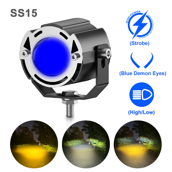 20W Super Bright Tri-model Motorcycle LED Headlight Mini Projector Lens Car ATV Driving Foglight Auxiliary Scooter Strobe Spotlight