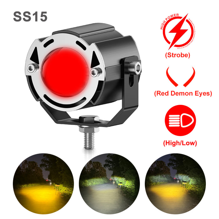 20W Super Bright Tri-model Motorcycle LED Headlight Mini Projector Lens Car ATV Driving Foglight Auxiliary Scooter Strobe Spotlight