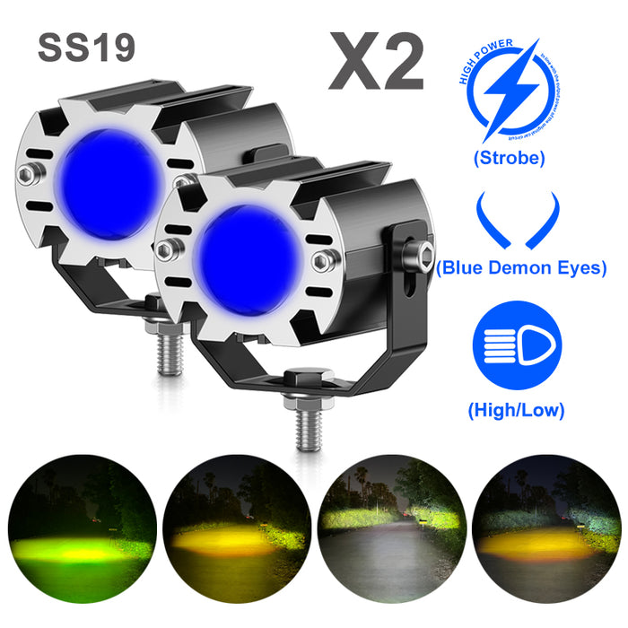 20W Super Bright Tri-model Motorcycle LED Headlight Mini Projector Lens Car ATV Driving Foglight Auxiliary Scooter Strobe Spotlight