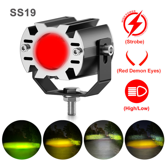 20W Super Bright Tri-model Motorcycle LED Headlight Mini Projector Lens Car ATV Driving Foglight Auxiliary Scooter Strobe Spotlight