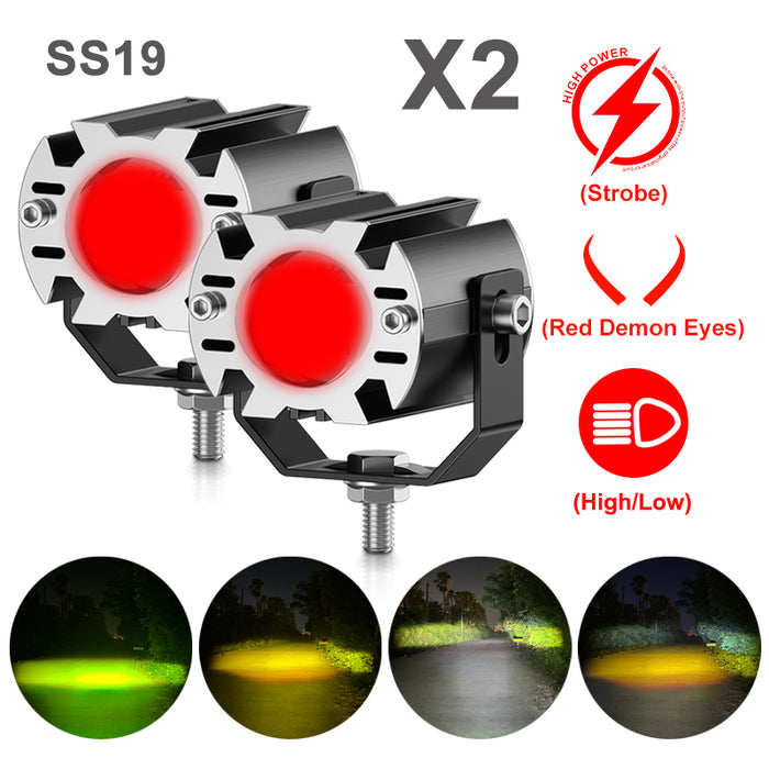 20W Super Bright Tri-model Motorcycle LED Headlight Mini Projector Lens Car ATV Driving Foglight Auxiliary Scooter Strobe Spotlight