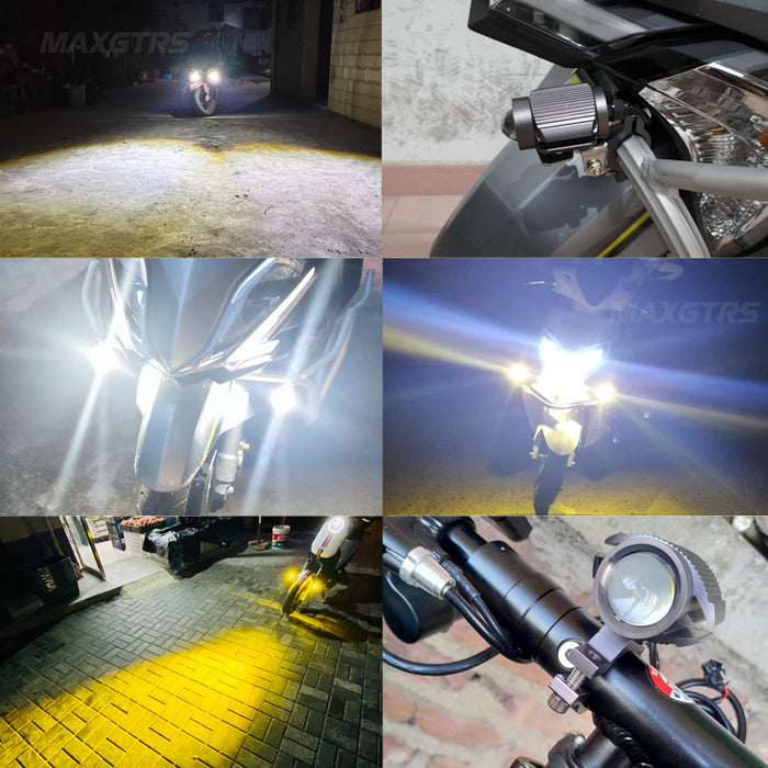 Super Bright Tri-model Motorcycle LED Headlight Mini Projector Lens Car ATV Driving Auxiliary Spotlight